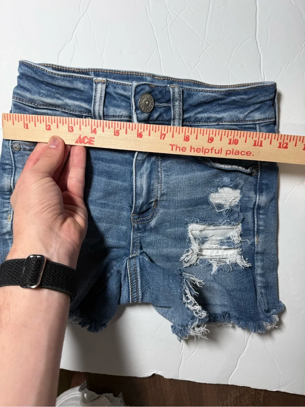 American Eagle High Rise Shortie Denim Shorts Sz 00 Dark Blue Next Level Stretch